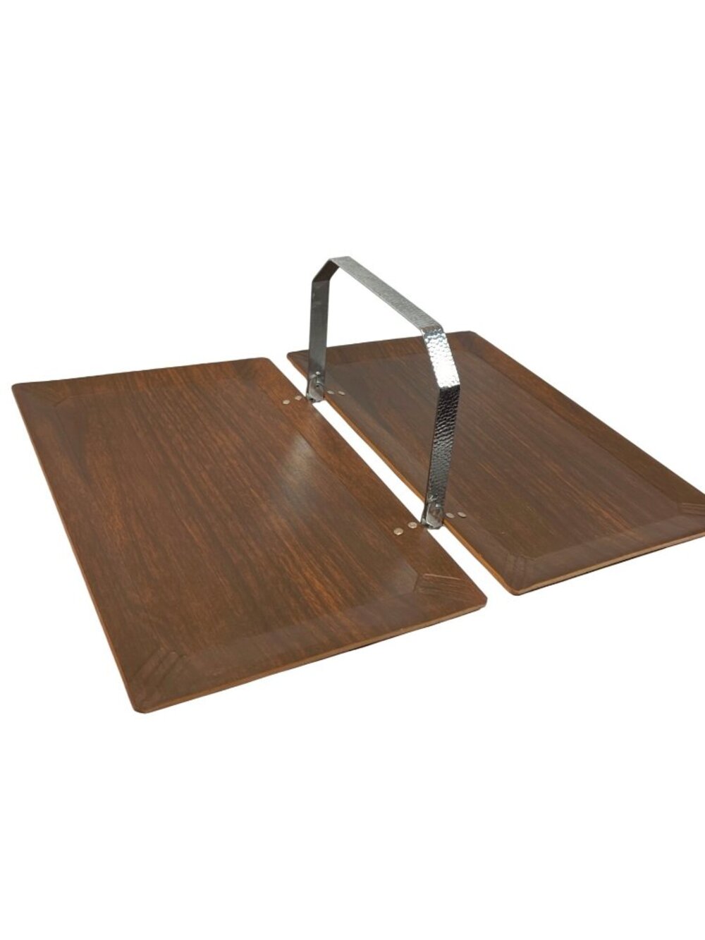 HaskoFolding Wood & Metal Serving Tray with Hammered Metal Handle Dark Wood Fini